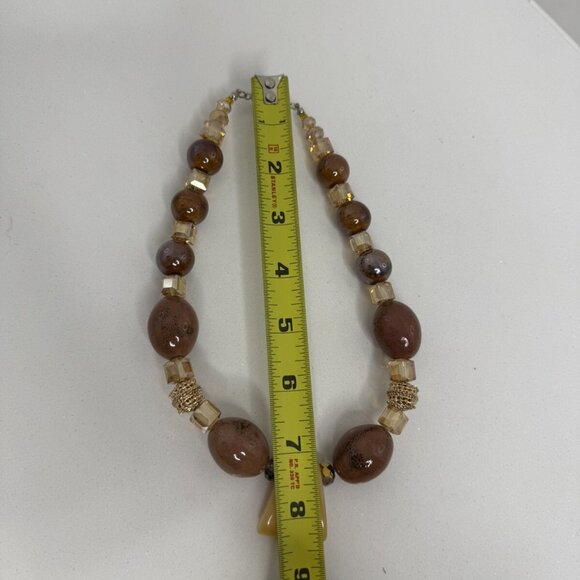 Vintage Statement  Necklace Semi Precious Stones Crystals Beige Brown Burgandy - Picture 8 of 8